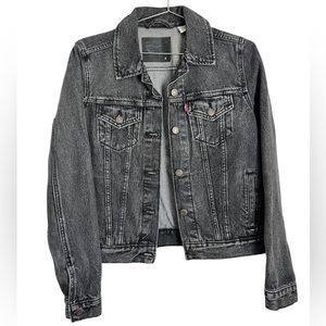Like New Levi's Original Trucker Denim Jean Jacket Dark Gray/Faded Black Size M